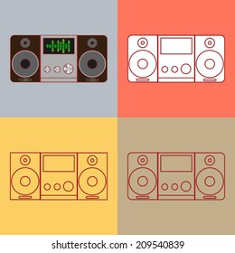 Vector of audio system illustrated in lines, round corner and color