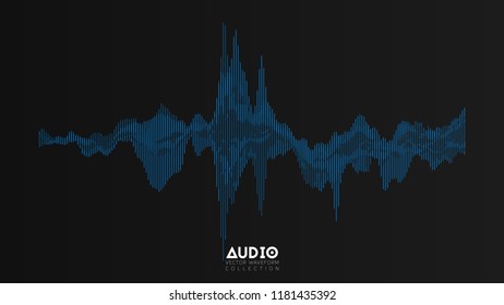 Vector audio wavefrom. Abstract music waves oscillation. Futuristic sound wave visualization. Synthetic music technology sample. Tune print. Distorted frequencies