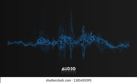 Vector audio wavefrom. Abstract music waves oscillation. Futuristic sound wave visualization. Synthetic music technology sample. Tune print. Distorted frequencies