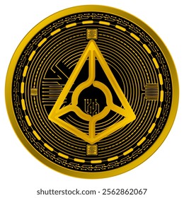 Vector of Augur Digital Currency in gold and black colors on a white background.