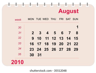 vector august calendar