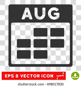Vector August Calendar Grid EPS vector pictograph. Illustration style is flat iconic gray symbol on a transparent background.