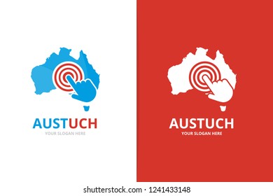Vector australia and click logo combination. Oceania and cursor symbol or icon. Unique continent and digital logotype design template.