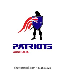 Vector Australia Flag Patriots Soldier Logo. Mascot Character Design. Memorial Day Army man with Shield. Vector Freedom Leader Logo illustration