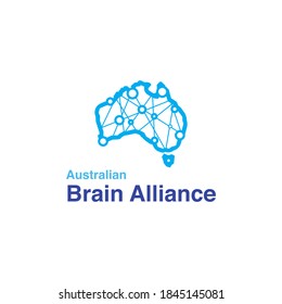 Vector australia logo and brain design templates in trendy linear minimal style blue