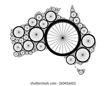 Vector Australia map made of bicycle wheels. Elements of this image furnished by NASA