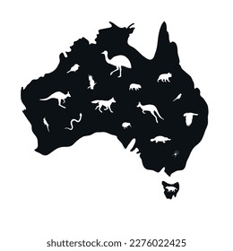 Esclavitud de mapa de Vector Australia con animales aislados en fondo blanco