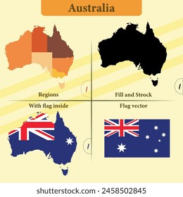 Vector Australia map vector states and lines and full with vector flag and flag map