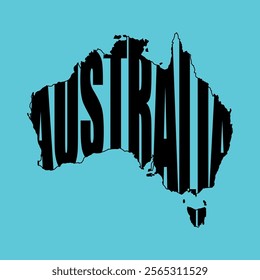 Vector Australian country name inside map with cyan background, minimalist maps, vector artwork and maps icon