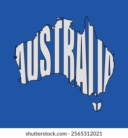 Vector Australian country name inside map with blue background, minimalist maps, vector artwork and maps icon