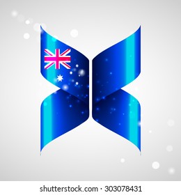 Vector of Australian flag  in the form of a butterfly. Ribbon in the colors are twisted together. Independence Day. Visit to the country and learn the language. News.