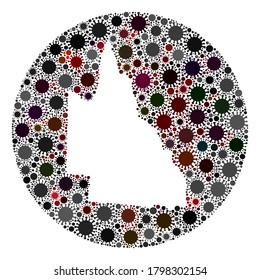Vector Australian Queensland map collage of coronavirus. Infection attacks the quarantine territory from outside. Hole round Australian Queensland map collage formed with viral icons.