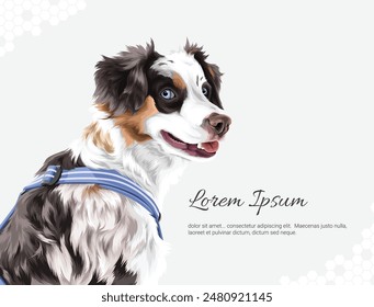 Vector Australian Shepherd ideas de decoración de pared. animal de dibujo realista. Perro dibujado a mano aislado sobre fondo blanco