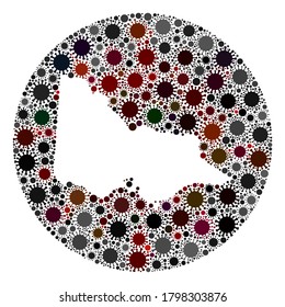 Vector Australian Victoria map collage of flu virus. Infection attacks the isolated territory from out space. Stencils circle Australian Victoria map collage composed with infection parts.