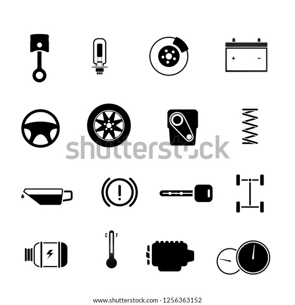 Vector auto maintenance parts for\
car mechanic service and repair isolated on white\
background.