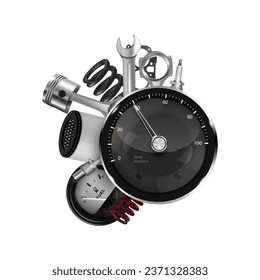 Vector auto parts isolated on white background. Setting up a car repair shop.
