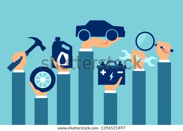 Vector for auto service and maintenance\
concept isolated on blue background\

