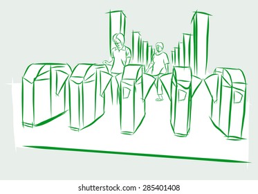 Vector of automatic entrance of subway