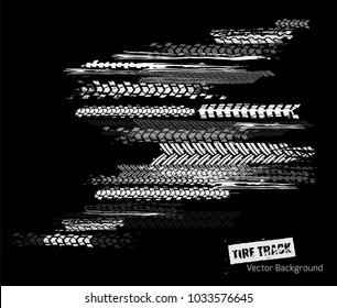Vector automotive backdrop template. Grunge tire tracks backgrounds for landscape poster, digital banner, flyer, booklet, brochure and web design. Editable graphic image in black and white colors