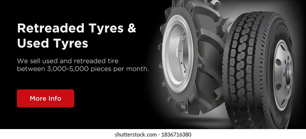 Vector automotive banner template. Black tire tracks backgrounds for landscape poster, digital banner, flyer, booklet, brochure and web design. Editable graphic image. Auto service promo web poster.
