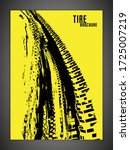 Vector automotive banner template. Grunge tire tracks background for vertical poster, digital banner, flyer, booklet, brochure, web design. Editable graphic image in black, yellow colors