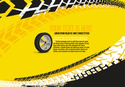 Vector Automotive Banner Template. Grunge Tire Tracks Backgrounds For Landscape Poster, Digital Banner, Flyer, Booklet, Brochure And Web Design. Editable Graphic Image In Red And White Colors