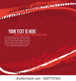 Vector automotive banner template. Grunge tire tracks backgrounds for landscape poster, digital banner, flyer, booklet, brochure and web design. Editable graphic image in red and white colors