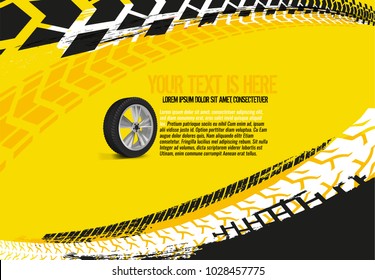 Vector automotive banner template. Grunge tire tracks backgrounds for landscape poster, digital banner, flyer, booklet, brochure and web design. Editable graphic image in red and white colors