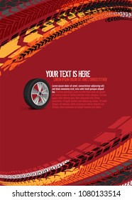 Vector automotive banner template. Grunge tire tracks backgrounds for portrait poster, digital banner, flyer, booklet, brochure and web design. Editable graphic image in red and yellow colors