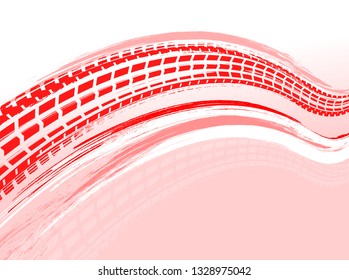 Vector automotive banner template. Grunge tire tracks background for landscape poster, digital banner, flyer, booklet, brochure and web design. Editable graphic image in red and pink colors