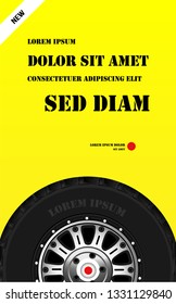 Vector automotive banner template. Grunge tire tracks backgrounds for poster, digital banner, flyer, booklet, brochure and web design. Editable graphic image in yellow and black colors