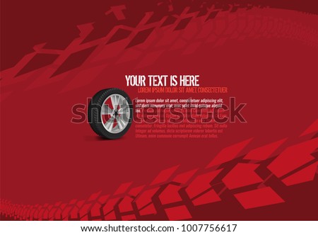 Vector automotive banner template. Grunge tire tracks backgrounds for landscape poster, digital banner, flyer, booklet, brochure and web design. Editable graphic image in red and white colors