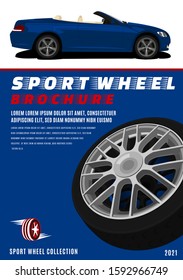 Vector automotive banner template. Modern tire background for portrait poster, digital banner, flyer, booklet, brochure cover and web design. Editable graphic image in black, red, blue colors