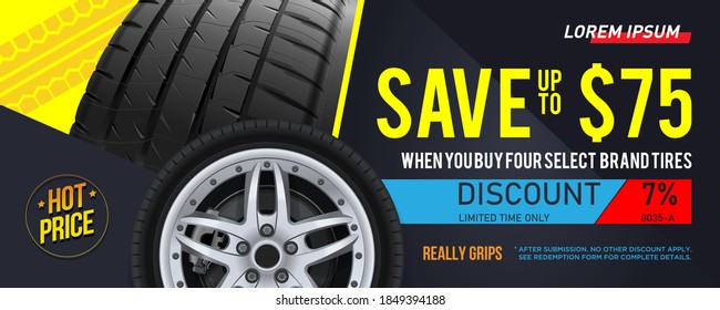 Vector automotive banner template. Tire tracks background. Auto posters template. Grunge tire tracks backgrounds poster, digital banner, flyer, booklet, brochure, web design. Wheels of design banner.