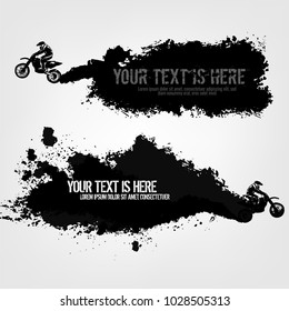 Vector automotive banners template. Grunge tire tracks backgrounds for landscape poster, digital banner, flyer, booklet, brochure and web design. Editable graphic image in grey and white colors