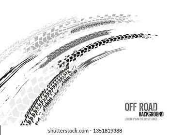 Vector automotive banners template. Grunge tire tracks backgrounds for landscape poster, digital banner, flyer, booklet, brochure and web design. Editable graphic image in black and grey colors