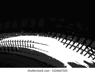 Vector automotive banners template. Grunge tire tracks backgrounds for landscape poster, digital banner, flyer, booklet, brochure and web design. Editable graphic image in black, grey, white colors