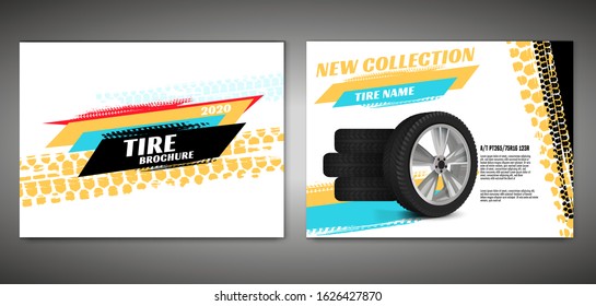 Vector automotive banners template. Grunge tire tracks backgrounds for landscape poster, digital banner, flyer, booklet, brochure, web design. Editable graphic image in black, red, yellow, blue colors