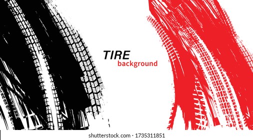 Vector automotive banners template. Grunge tire tracks backgrounds for landscape poster, digital banner, flyer, booklet, brochure and web design. Editable graphic image in black, white, red colors