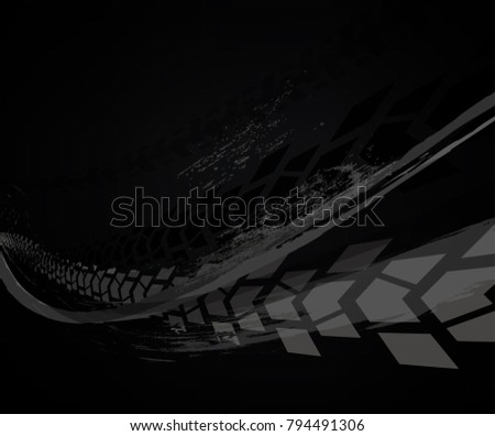 Vector automotive bannes template. Grunge tire tracks background for landscape poster, digital banner, flyer, booklet, brochure and web design. Editable graphic image in grey and black colors