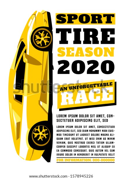 Vector automotive brochure cover template. Modern\
sport tire concept for vertical poster, digital banner, flyer,\
booklet, banner and web design. Editable graphic image in yellow,\
black colors