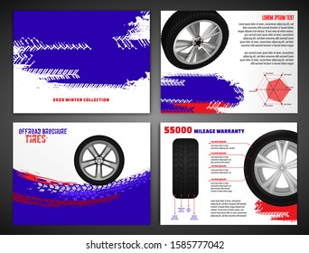 Vector automotive brochure template. Grunge tire tracks backgrounds for landscape poster, digital banner, flyer, booklet, banner and web design. Editable graphic image in black, red, violet colors