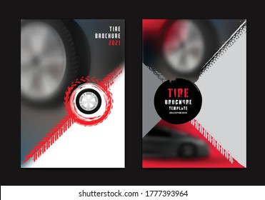 Vector automotive brochure template. Grunge tire tracks backgrounds for portrait poster, digital banner, flyer, booklet, banner and web design. Editable graphic image in black, blue, red colors