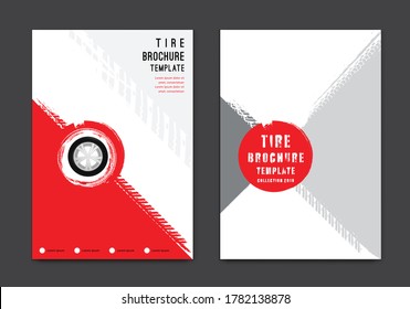 Vector automotive brochure template. Grunge tire tracks backgrounds for portrait poster, digital banner, flyer, booklet, banner and web design. Editable graphic image in white, grey, red colors