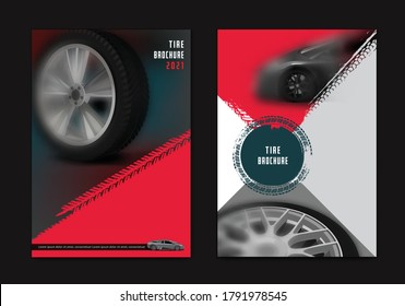 Vector automotive brochure template. Grunge tire tracks backgrounds for portrait poster, digital banner, flyer, booklet, banner and web design. Editable graphic image in black, white, red colors