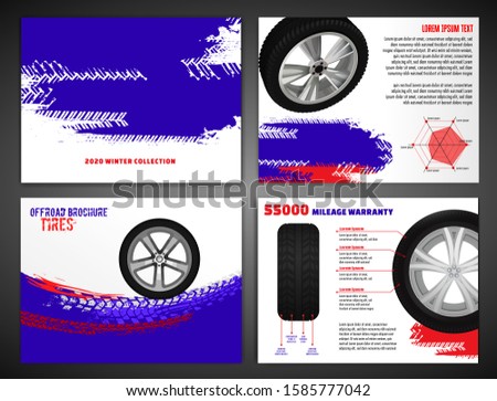 Vector automotive brochure template. Grunge tire tracks backgrounds for landscape poster, digital banner, flyer, booklet, banner and web design. Editable graphic image in black, red, violet colors