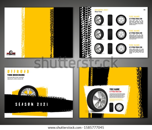 Vector automotive brochure template. Grunge tire\
tracks backgrounds for landscape poster, digital banner, flyer,\
booklet, banner and web design. Editable graphic image in black,\
yellow, white colors