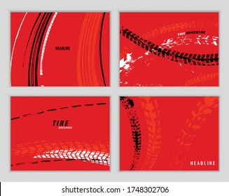 Vektor-Automobil-Prospektvorlagen-Set. Grunge Reifen hinterlegt Hintergründe für Portrait-Poster, digitales Banner, Flyer, Broschüre, Broschüre, Web-Design. Bearbeitbares grafisches Bild im modernen Design-Vanguard-Stil