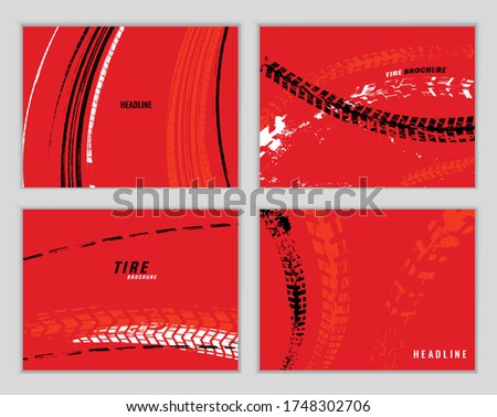 Vector automotive brochure templates set. Grunge tire tracks backgrounds for portrait poster, digital banner, flyer, booklet, leaflet, web design. Editable graphic image in modern edgy vanguard style