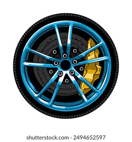 Vector Automotive Car Rim Wheel Detail in Blue Color